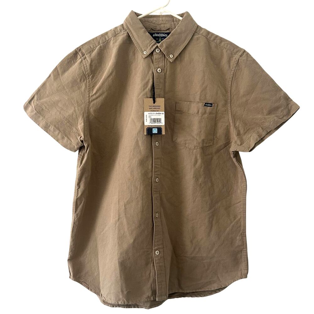 Chubbies Men's The Expert Canvas Friday Shirt Cotton Linen Blend Tan L Large New
